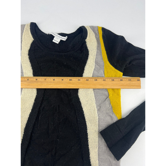 Diane Von Furstenberg Sweater Womens Large Black Gray Cream 100% Wool Pullover - Picture 6 of 8